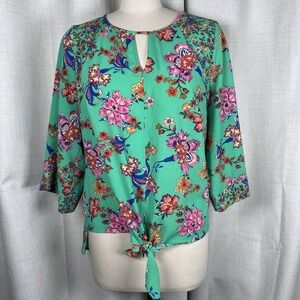 Anthropologie Fig & Flower Blouse 1X Plus Floral Green Peasant FairyCore Top
